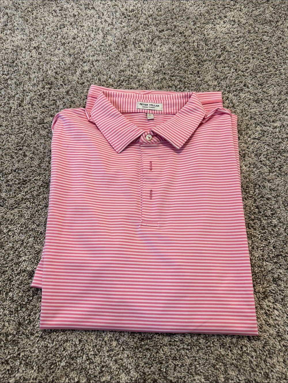 Peter Millar Pink and White Striped Polo